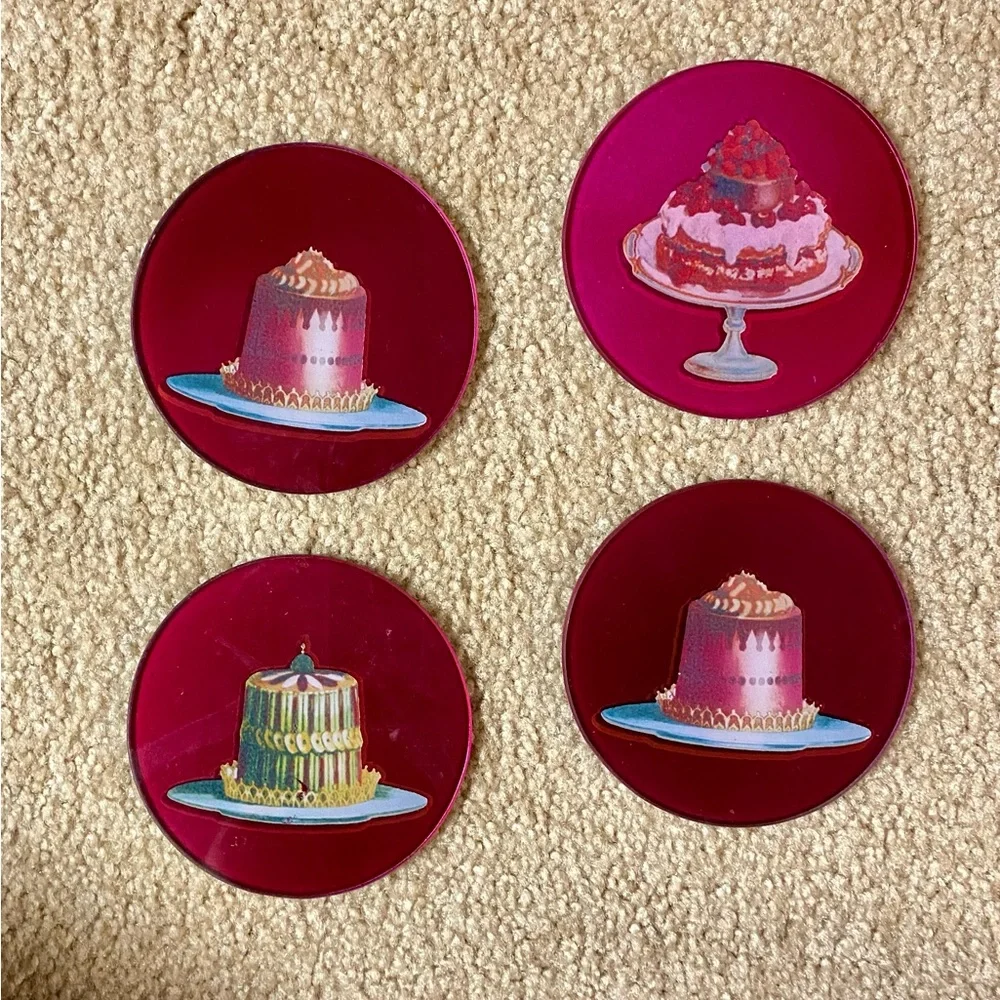 Z Gallerie 4” glass coasters set of 4 pink cake dessert theme